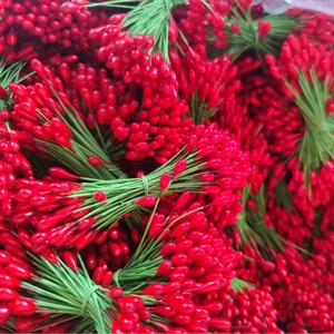 Étamine de baies rouges 5mm avec tiges en fil vert pour bricolage de Noël fait main