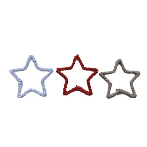 Three plush star hair ties in blue, red, and grey for Christmas tree decoration gifts