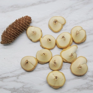 Macro detail of natural curled wood flower slices for creative DIY Christmas crafts