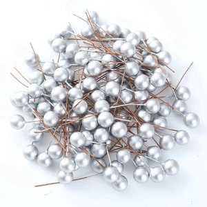 Bulk 100pcs silver foam berries with wire stems for Christmas tree and DIY crafts
