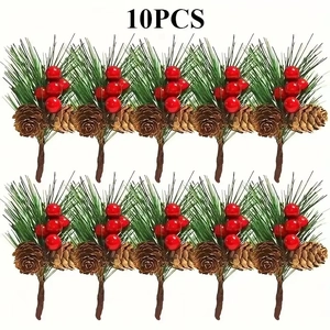 Artificial Christmas Pine Needles Red Berries Pine Cones Picks DIY Xmas Tree Wreath Garland Decoration Floral Pine Picks