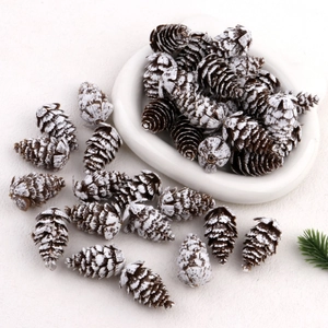 Natural pine cones with white snow coating for Christmas DIY crafts and home decor
