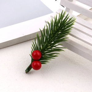 Realistic Christmas pine needles with red berries for DIY gift box and tree decoration