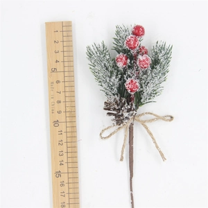 Detail of 18.5cm Christmas berry pick with pine cones, snowflakes and a burlap bow