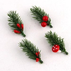 Mini pine needles with red berries and mushrooms for Christmas DIY gift decoration