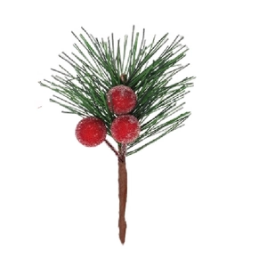 Artificial pine needles with frosted red berries for Christmas gift box decor
