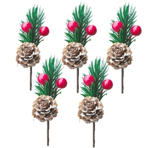 Christmas Artificial Pine Needle Berry Pine Cone Picks Plastic Snowy Holiday Tree Decoration For Home Party DIY Festive Ornaments