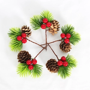 5-piece artificial pine needles with red berries and pine cones for Christmas decor
