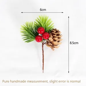 Artificial Christmas pine needles with red berries and pine cone for holiday DIY decor