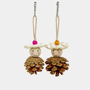 Lot de jouets pour perroquets en pommes de pin naturelles et bois avec visages souriants
