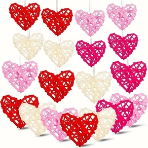 Woven Rattan Heart Ornaments For Valentine's Day Wedding Party Vase Filler Rustic Heart Shaped Home Decor Hanging Craft