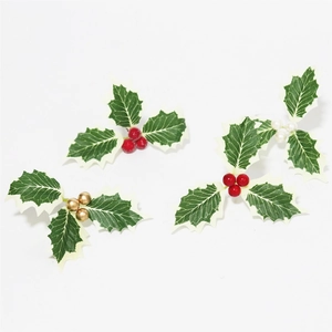 Artificial Christmas Holly Leaves With Foam Berries DIY Ornaments For Christmas Tree Wreath Gift Box Decoration Festive Decor