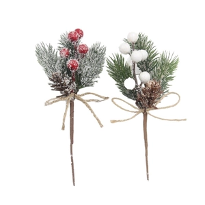 Christmas pine cone bouquet with berries, snow needles and twine bow decoration