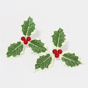 Artificial Christmas holly leaves with red berries for DIY holiday tree and gift decoration