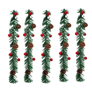 Artificial Christmas Garland Ties With Red Berries And Pine Cones For Railing Decoration PVC Pine Needle Ties Festive Party Decor