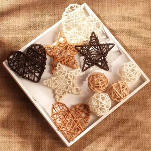 Ornements en Rotin Naturel Fait Main Forme de Cœur Étoile Balle pour Accessoires Photographie Décoration Maison Mariage Fête