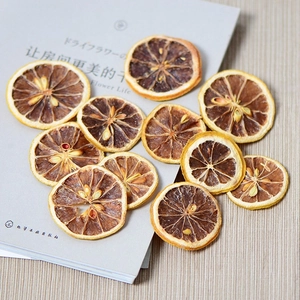 Natural dried lemon slices on a blue book and beige background for DIY craft projects
