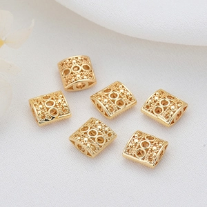 Set of 14k gold-filled hollow filigree spacer beads for DIY jewelry making