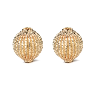 14K gold plated hollow beads with vertical texture for DIY bracelet jewelry making
