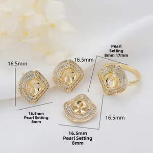 Détail de l'ensemble de bijoux losange plaqué or 14K avec support perle de 8mm