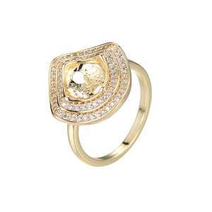 Monture de bague plaquée or 14K avec halo de zircon carré pour montage de perle