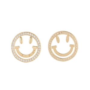 Orecchini a perno con faccina sorridente placcati oro 14K e zirconi cubici luccicanti
