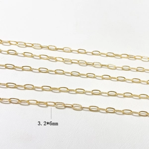 Detail of 3.2x6mm 14k gold-plated oval chain links with textured twisted rope finish