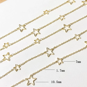14k gold-plated star chain for necklaces and bracelets with 7mm cutout star charms