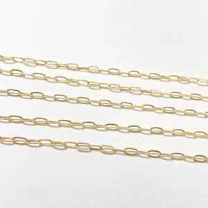 14K Gold Plated Copper Paperclip Chain Textured Embossed Link Chain For DIY Necklace Bracelet Jewelry Making Accessories