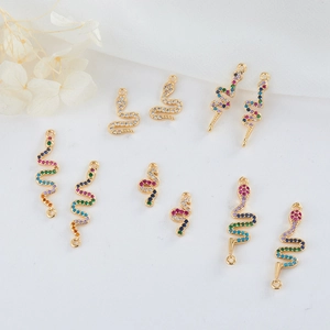 Snake pendants with colorful micro-paved zircons in 14K gold plating for jewelry making