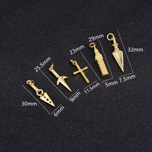 14K gold plated copper pendants set including Big Ben, sword, and cross shapes for DIY jewelry