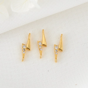 Three 14K gold lightning bolt charms with sparkling zircon stones for DIY jewelry making
