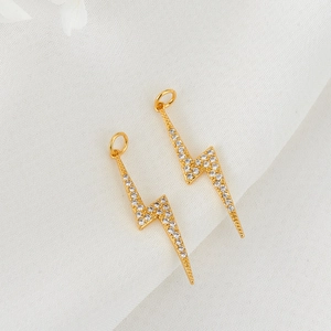 Minimalist 14K gold lightning bolt pendants with zircon micro-paving for DIY necklaces