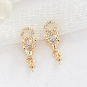 DIY Messing Vergoldet Zirkonia Tierkopf Krone Anhänger Schmuckherstellung Künstliche Perlenablage Charms Für Damen Elegantes Schmuckzubehör