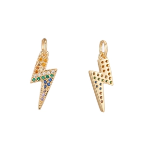 14K gold plated lightning bolt pendant with colorful zircon stones for DIY jewelry