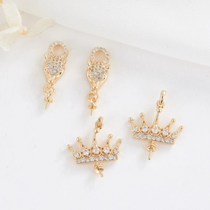 Goldene Fuchs- und Kronenanhänger mit Zirkonia und Perlenhalterung für DIY-Schmuck