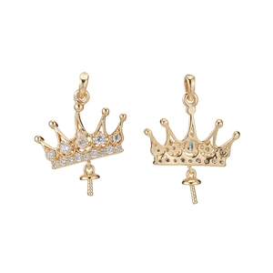 Pendentif couronne plaqué or 14K avec zircons et support pour perle artisanale