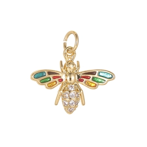 Pendentif abeille doré avec ailes en émail coloré et zircons pour la création de bijoux