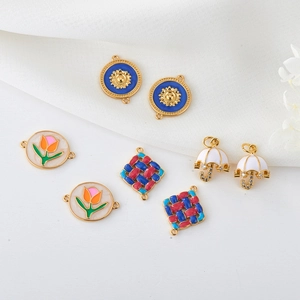 Messing Emaille Blume Regenschirm Anhänger DIY Schmuck Verbinder Mit Strass Sonnenblume Tulpe Emaille Charms Für Halskette Armband