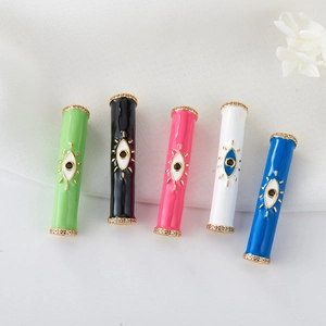 Bohemian Cylindrical Evil Eye Spacer Beads Copper Plated Gold Enamel Zirconia Inlaid Jewelry Making Pendants For DIY Bracelet Necklace