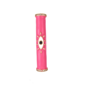 Pink evil eye cylinder bead charm with gold trim and micro-paved sparkling crystals