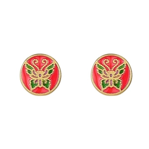 Vintage style red enamel stud earrings featuring colorful butterfly motifs in gold finish