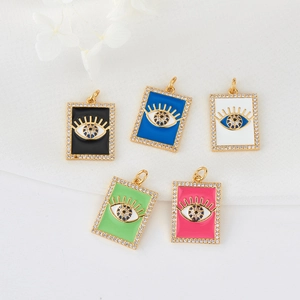 Rectangular Evil Eye charms in five colors with zircon-studded edges and gold-plated finish