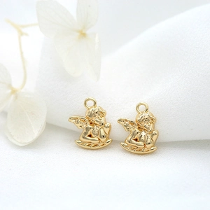 Pair of gold cupid angel charms with wings for DIY necklace or jewelry making