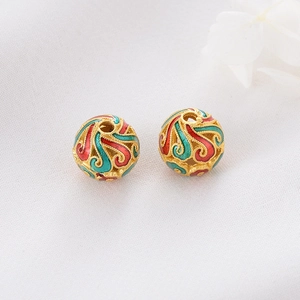 Oriental Enamel Floral Lucky Beads 14K Gold Plated Brass Spacer Beads For DIY Jewelry Making Bracelet Charm For Women