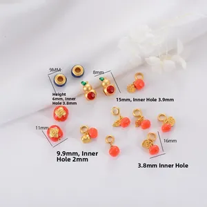 Gold Plated Copper Persimmon Gourd Pendant For DIY Bracelet Necklace Enamel Chinese Style Jewelry Making Parts Jewelry Accessory