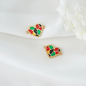 14K Gold Plated Copper Enamel Heart Tai Chi Yin Yang Charms For DIY Necklace Bracelet Making Colorful Heart Pendants Jewelry Material