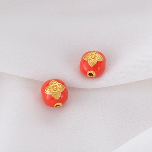 Chinese persimmon sand gold pendant beads with elegant enamel flower pattern for DIY jewelry