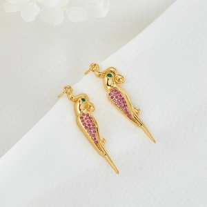 14K vergoldete Papagei-Anhänger mit rosa Zirkonia-Besatz und grünen Edelsteinaugen