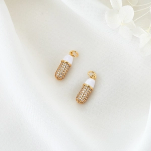 Minimalist 14K gold plated capsule charms with white enamel and micro-pave crystals